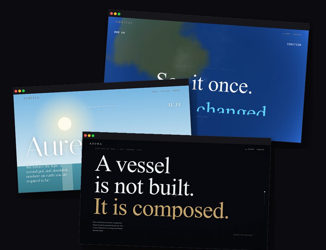 Three of the 48 PARADIGMA LUXE templates — Orbital, Aurelia and Azura
